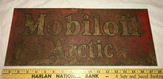 Antique Mobiloil Arctic Mobil Gas Service Station Oil Can Carrier Tin Litho Sign