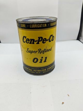 Vintage Full Cen - Pe - Co Refined Motor Oil 1 Us Qt Metal Can Gas Piece