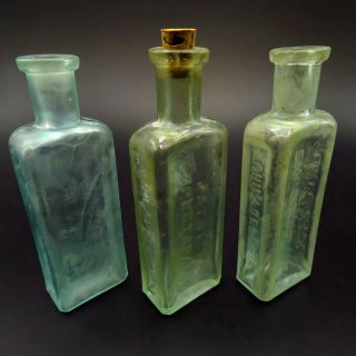 Dr.  D Jaynes Expectorant Antique Glass Bottle Set Of 3 Aqua & Green Bottles