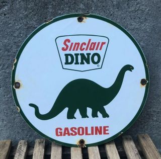 Vintage Sinclair Dino Gasoline Porcelain Sign Gas Station Pump Plate Oil Ad