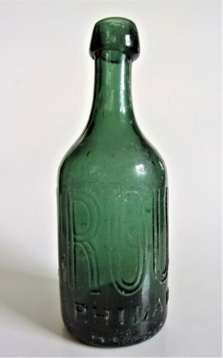Pontiled Deep Teal Green Soda Water Bottle - E.  Roussel.  Philada