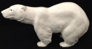 Large Polar Bear Figurine 10 " Long Realistic Details White Ceramic Heavy