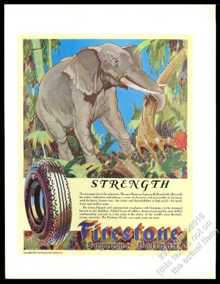 1930 Elephant Art By Stark Davis Firestone Tires Vintage Print Ad