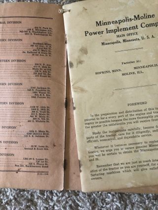 Antique MINNEAPOLIS - MOLINE POWER IMPLEMENT CO.  UNIVERSAL “J” Instruction Book 2