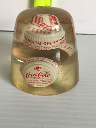 Vintage Lucite Coca Cola Paper Weight See Through Bottle Caps