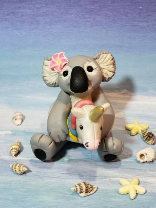 Koala Bear Unicorn Pool Floatie Figurine Cake Topper Ooak Polymer Clay Keepsake
