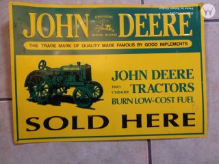Vintage John Deere Tin Tacker Advertising Sign Tractors,  Vintage Good Cond.