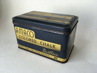 Vintage Amaco Colored Chalk Tin Blue & Gold American Art Clay Co. 2