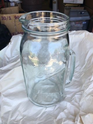 Ball Wide Mouth Canning Jar 9 " Pitcher 64 Oz Pour Spout & Handle Clear Glass