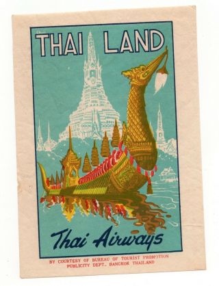 Vintage Airline Luggage Label - Thai Airways - Thailand