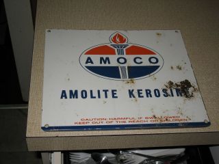 Amoco Oil Sign 32cm X 27cm Year 1960 Survivor Ex Rural Garage.