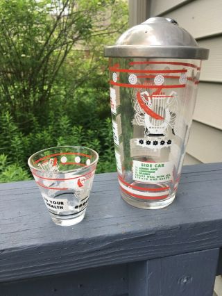 Vintage Retro Bar Ware Drink Cocktail Shaker And Shot Glass Hazel Atlas