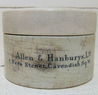 Allen & Hanbury Of London Printed Pot With Lid (toogood Patent) C1910