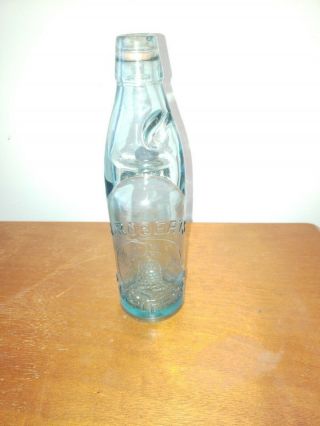 Early Codds Patent Bottle J.  Roberts Castleford Aqua Blue W Cobalt Marble In Neck