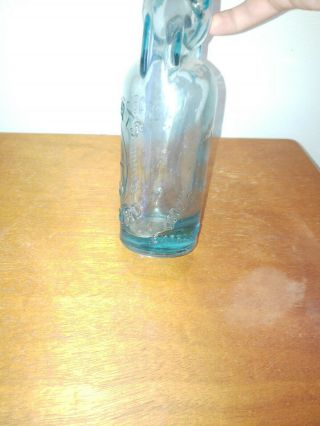 Early Codds Patent Bottle J.  Roberts Castleford Aqua Blue w Cobalt Marble in neck 4