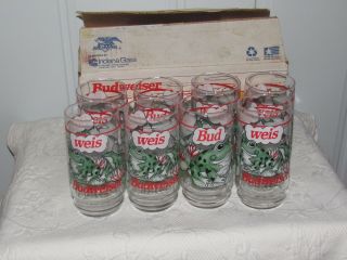 Set Of 8 Budweiser Frog Glasses 1995 Official Anheuser Busch Product