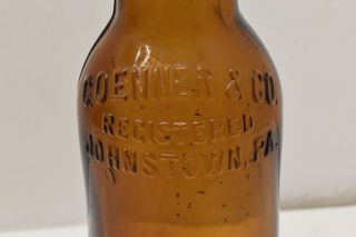 Antique/vtg Goenner & Co Brewery Johnstown Pa Brown Amber Beer Bottle Rare