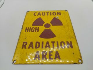 Vintage Caution Radiation Area Porcelain Advertising Warning Sign