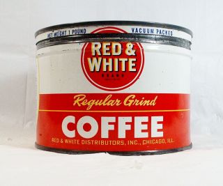 Vintage Red & White Advertising Coffee Key Wind Tin Can Chicago Illinois