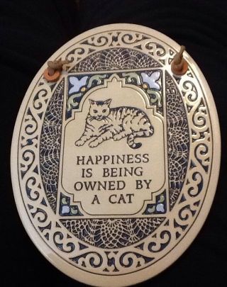 Trinity Pottery Spooner Wi Wall Hanging Tile Happiness Is Being Owned By A Cat