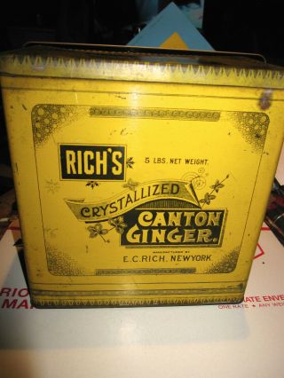 Antique Large E.  C.  Rich York Canton Ginger Tin Good Antique Cond 7 7/8 " Tall