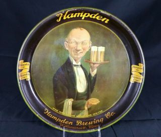 Vintage 1934 Hampden Brewing Co.  Beer Tray Willimansett,  Mass.  Handsome Waiter