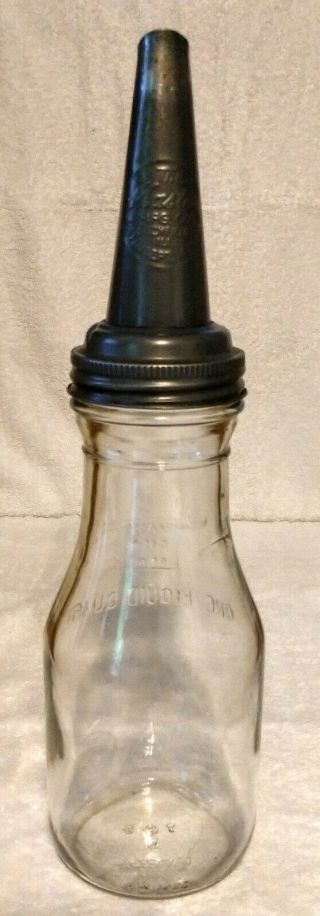 Vintage Glass Quart Oil Bottle/jar & Master Spout/unbranded/appr.  Model Bw - 1228