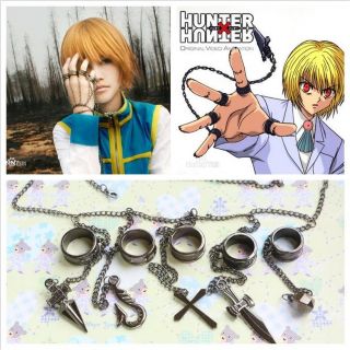 Hunter X Hunter Kurapika Cosplay Finger Rings With Metal Chains Pendants