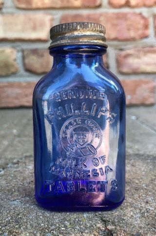 Cobalt Blue Medicine Bottle Phillips Milk Of Magnesia Tablets Embossed Antique