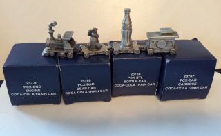Coca - Cola Pewter Train Set 4 Cars Engine,  Polar Bear,  Bottle Car,  Caboose