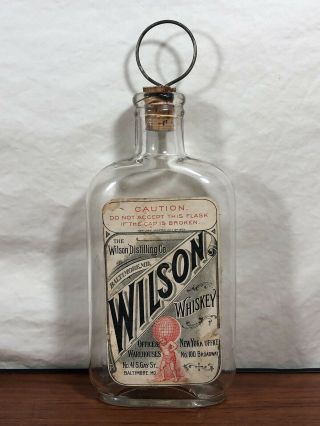 Vintage Wilson Whiskey Bottle Old Advertising Glass Flask Gay St.  Baltimore,  Md.