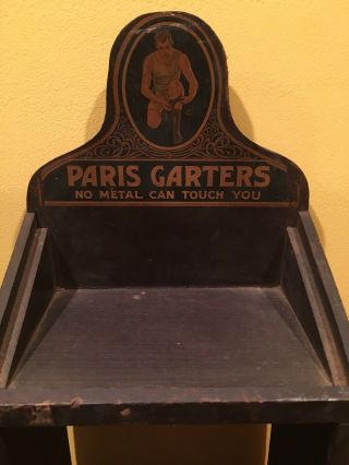 Antique Paris Garters Wood Advertising Store Display Case