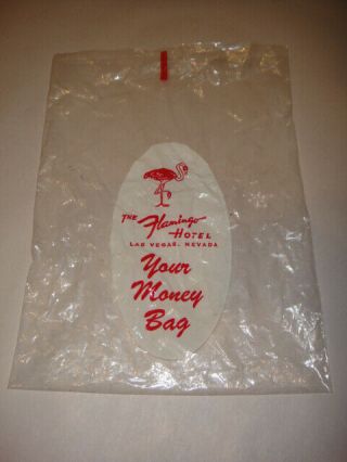 Vtg Las Vegas Flamingo Hotel " Your Money Bag " Plastic Coin Cash Bag 9 " X 6.  5 "