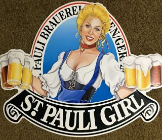 Vintage St.  Pauli Girl Beer Sign 27 " X 20 " German Man Cave Shop
