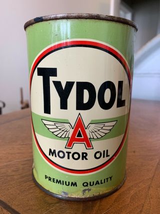 Vintage Tydol Motor Oil Can One Quart Green Tide Water Oil