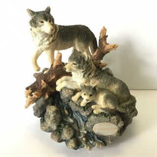 Westland Wolf Family Wind Up Music Box Figurine Plays As The Wind - B -