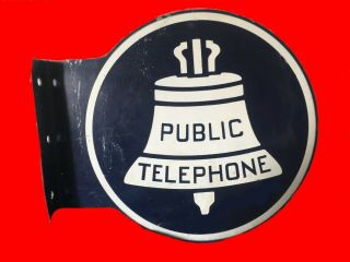 Vintage Public Telephone Double Sided Metal Sign Flange Ks - 16597 L - 1