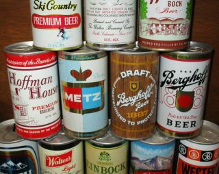 14 pull tab beer cans,  Walter,  Pueblo,  CO,  Ski Country,  Bock,  Crystal,  Berghoff 3