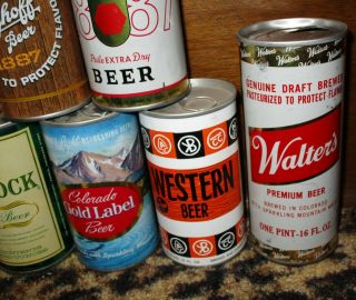 14 pull tab beer cans,  Walter,  Pueblo,  CO,  Ski Country,  Bock,  Crystal,  Berghoff 5