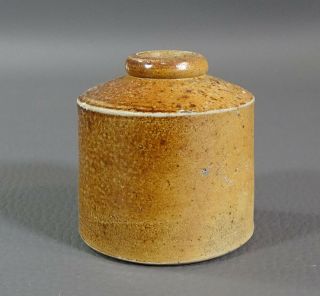 19c.  Antique Handmade Glazed Stoneware Pottery Clay Inkwell Ink Bottle Pot Barrel