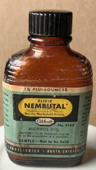 Vintage Medicine Bottle Empty Glass Nembutal Pentobarbital Sodium Alcohol 21