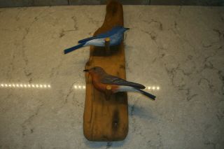 Hand - Carved,  Wooden Bluebird Pair