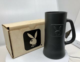 Vintage Playboy Club Beer Mug Glass Collectible Gray Frosted Raised Bunny