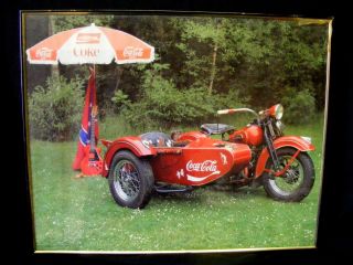 Vintage Coca Cola Motorcycle 16 " X 20 " Framed Picture