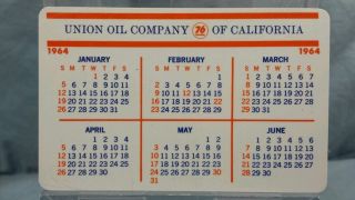 Vintage Advertising Pocket Wallet Calendar Card: 1964 Union 76 Gas & Oil