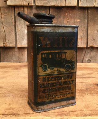 Antique 12oz ‘whiz’ Hollinghead Co Motor Oil Tin Can Gas Station Sign Car