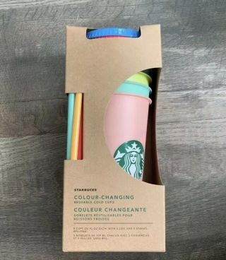 Starbucks Summer 2019 Color - Changing Reusable Cups W/straws Set Of (5)