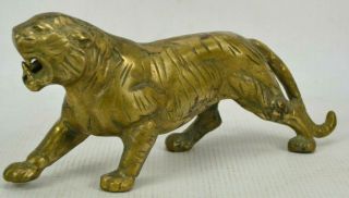 Vintage Solid Brass Stalking Tiger Figure Sculpture 9.  25 " X 4 " Statue