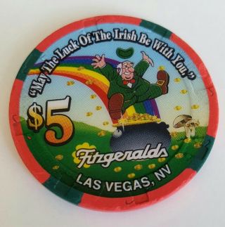 $5 Las Vegas Fitzgeralds Luck Of The Irish Be With You Casino Chip - Vg