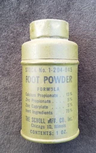 Old Military Issue Medicine Tin Foot Powder Scholl Mfg Co Chicago Org Contents